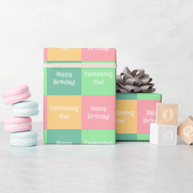 Personalisiert, elegant rosa grün, gelb zum Geburt Geschenkpapier (Babyparty)