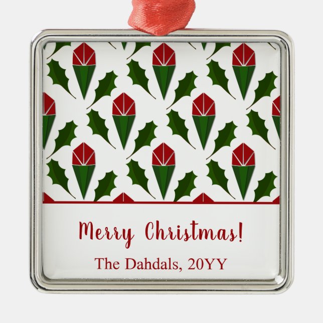 Personalisiert Elegante Abstrakte Rote Rosen & Hol Ornament Aus Metall (Vorne)