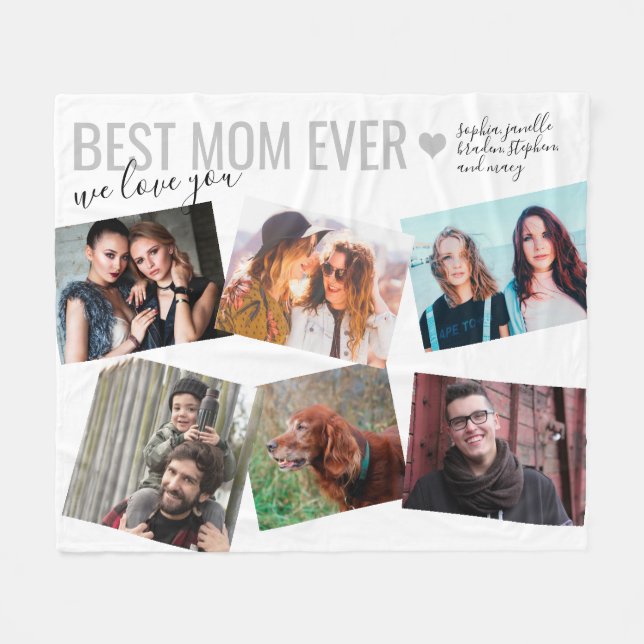 Personalisiert Elegante Best Mama über 6 Foto Fleecedecke (Vorderseite (Horizontal))