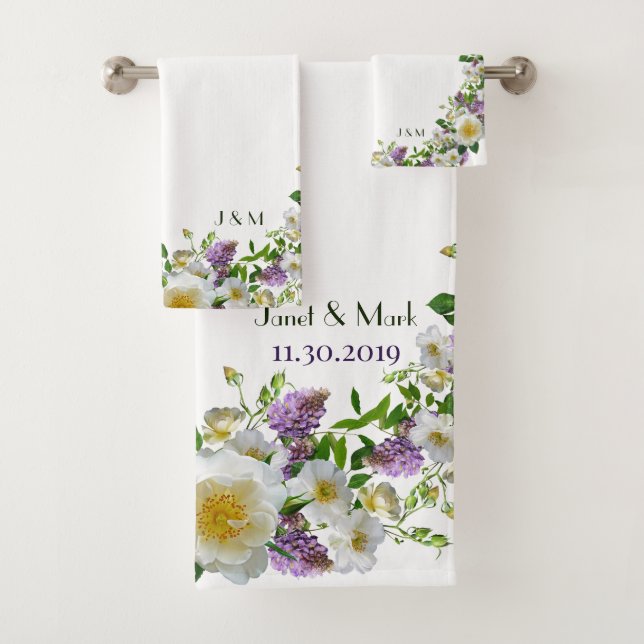 Personalisiert Elegante Grünpflanzen Lila Badhandtuch Set (Insitu)