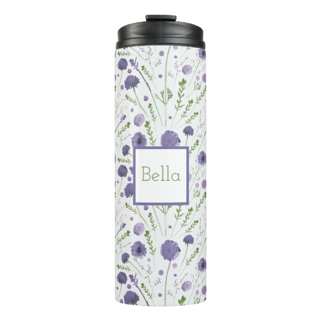 Personalisiert Elegante Lila Wasserfarben Thermosbecher (Vorderseite)