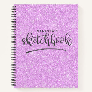 Personalisiert Eleganter Lila Glitzer Sketchbook Notizbuch