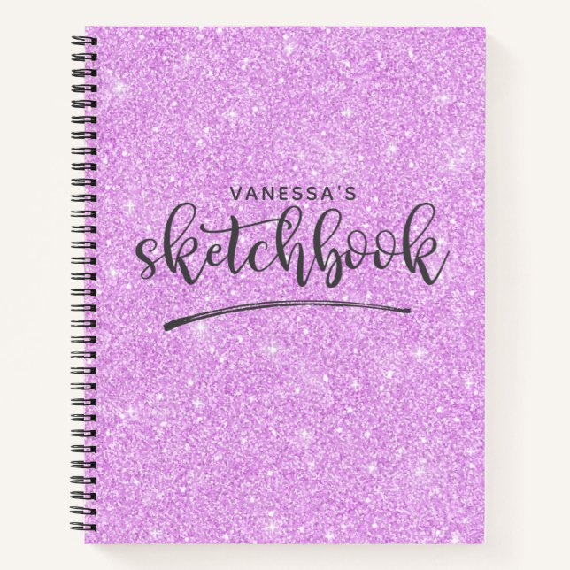 Personalisiert Eleganter Lila Glitzer Sketchbook Notizbuch (Vorderseite)