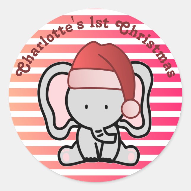 Personalisiert Elephant 1. Weihnachtsmädchen Runder Aufkleber (Vorderseite)