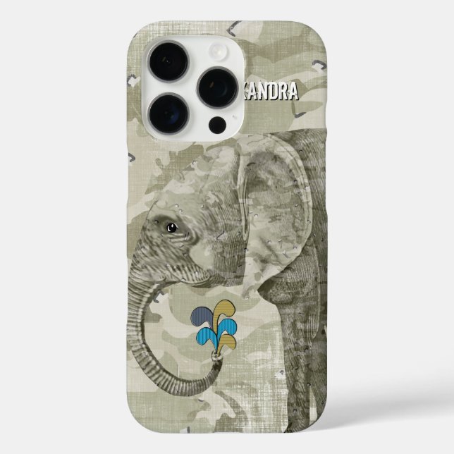 Personalisiert Elephant Camouflage iPhone 16 Pro Hülle (Rückseite)