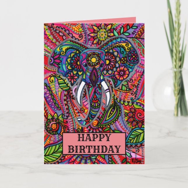 Personalisiert Elephant Mandala Boho Birthday Karte (Vorderseite)