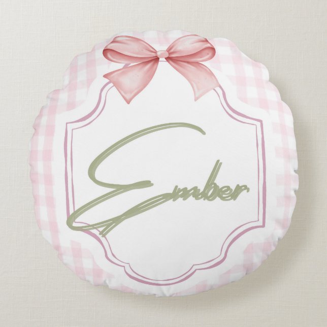 Personalisiert Ember Baby Girl Kinderzimmer Bow&Gi Rundes Kissen (Vorderseite)