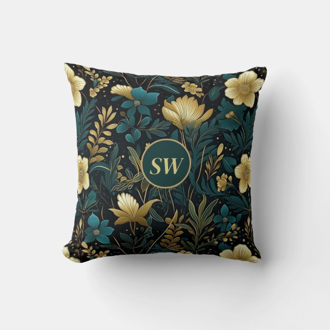 Personalisiert Emerald Gold Floral Kissen (Vorderseite)