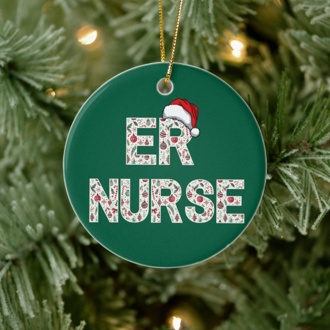 Personalisiert ER Nurse Weihnachtsgeschenk Santa T Keramik Ornament (Baum)