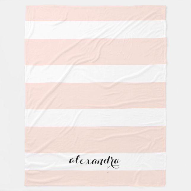 Personalisiert erröten rosa und weiße Streifen Fleecedecke (Vorderseite)