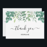 Personalisiert Eukalyptus Greenery Danke Karte<br><div class="desc">Diese Dankeschön-Karte ist mit Eukalyptusblättern in Aquarelltönen in Grüntönen dekoriert. Passen Sie diese Karte mit Ihrem Namen oder Monogramm an. Verwenden Sie die Option Weitere anpassen, um die Textgröße, den Stil oder die Farbe zu ändern. Weil wir unsere Kunstwerke erstellen, werden Sie dieses exakte Bild von anderen Designern nicht finden....</div>