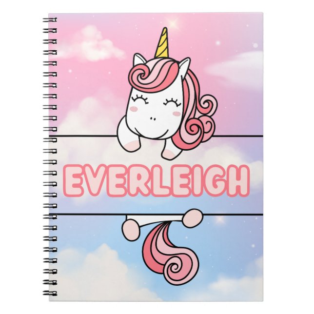 Personalisiert Everleigh Unicorn Girlie Notebook Notizblock (Vorderseite)