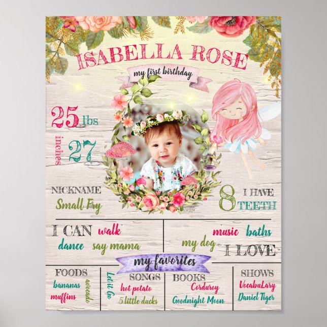 Personalisiert Fairy First Birthday Poster (Vorne)