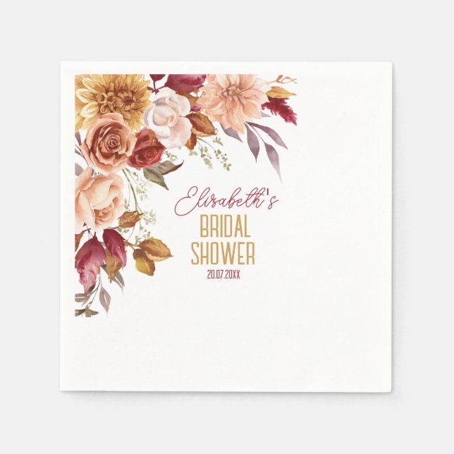 Personalisiert Fall Boho Floral Brautparty Serviette (Vorderseite)