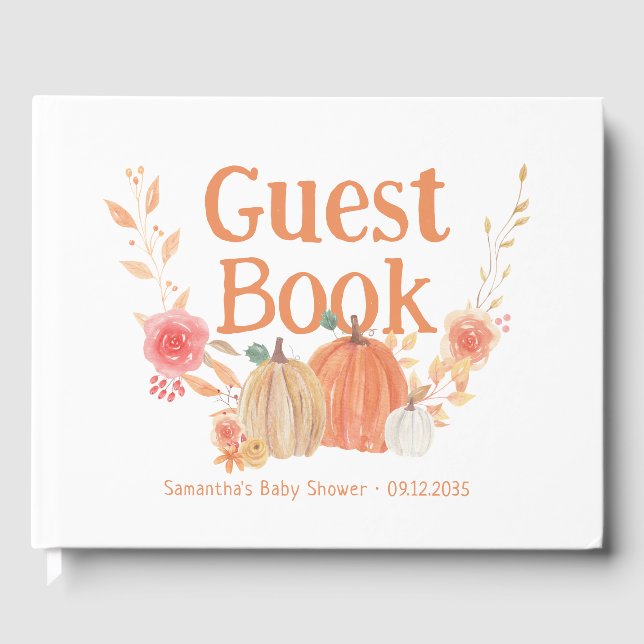 Personalisiert Fall Pumpkin Baby Dusche Gästebuch (Vorderseite)