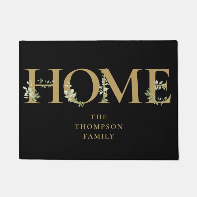 Personalisiert Familienname Greenery Gold Zuhause Fußmatte (Vorderseite)
