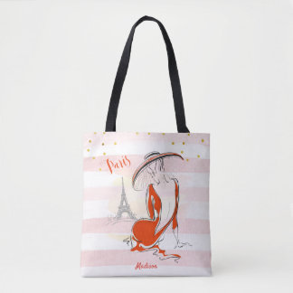 Personalisiert Fashion Girl Pink Paris Sketch Tasche
