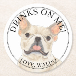 Personalisiert Fauna Cream Frenchie French Bulldog Runder Pappuntersetzer