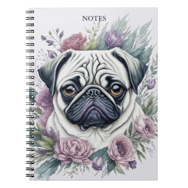Personalisiert Fauna Mops Wasserfarben Notizblock (Vorderseite)