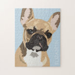 Personalisiert Fawn French Bulldog<br><div class="desc">Personalisierte Pop Art franz. Bulldogge Puzzle mit einem niedlichen Rotbraun-Franchise auf pastellblauem Hintergrund,  der in eine beliebige Farbe und Ihren Namen geändert werden kann.</div>