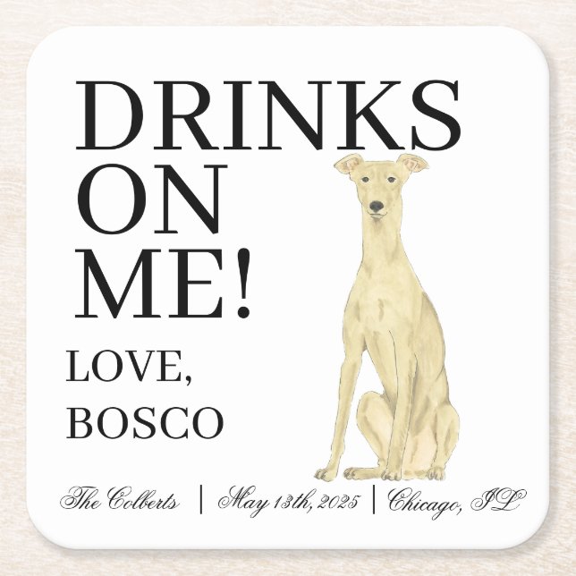 Personalisiert Fawn Greyhound Dog Wedding Rechteckiger Pappuntersetzer (Vorderseite)