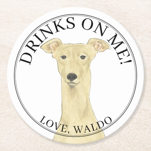 Personalisiert Fawn Greyhound Wedding Runder Pappuntersetzer (Vorderseite)