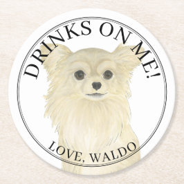 Personalisiert Fawn Long Hairs Chihuahua Wedding Runder Pappuntersetzer
