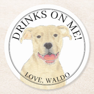 Personalisiert Fawn Tan Pitbull Staffy Dog Wedding Runder Pappuntersetzer