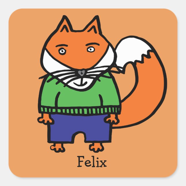 Personalisiert Felix der Fuchs Quadratischer Aufkleber (Vorderseite)