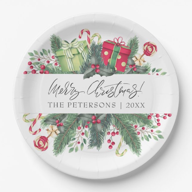 Personalisiert festliche Weihnachtsdekoration Pappteller (Vorderseite)