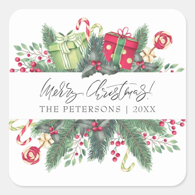 Personalisiert festliche Weihnachtsdekoration Quadratischer Aufkleber (Vorderseite)