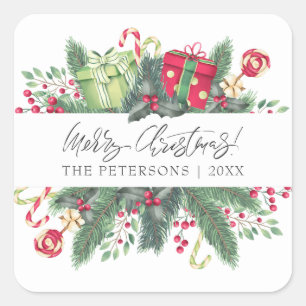 Personalisiert festliche Weihnachtsdekoration Quadratischer Aufkleber