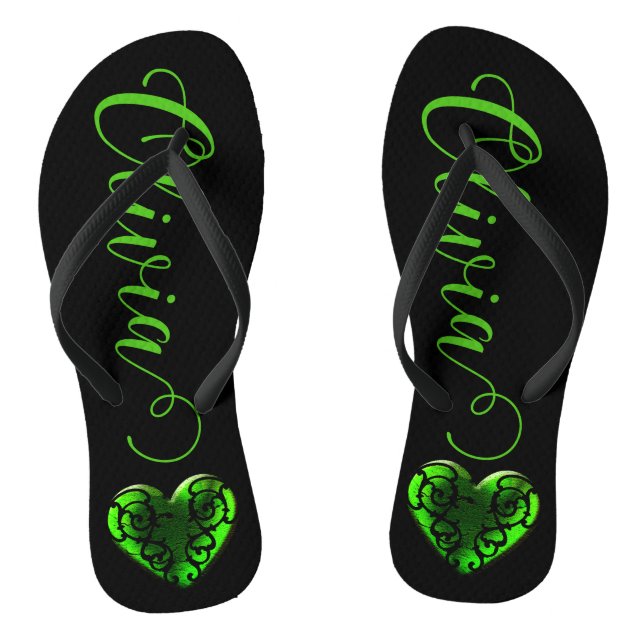 Personalisiert Filigree Goth Green Heart Flip Flops (Fußbett)