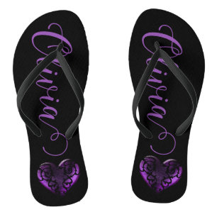 Personalisiert Filigree Goth Lila Herz Flip Flops