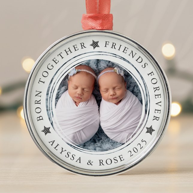 Personalisiert First Christmas Twins Foto Ornament Aus Metall (Von Creator hochgeladen)