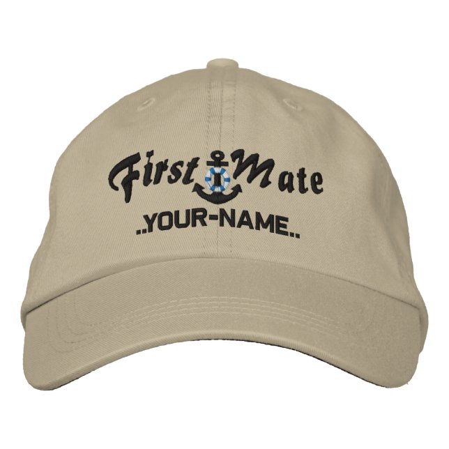 Personalisiert First Mate Lifesaver Anchor Black Bestickte Kappe (Vorderseite)