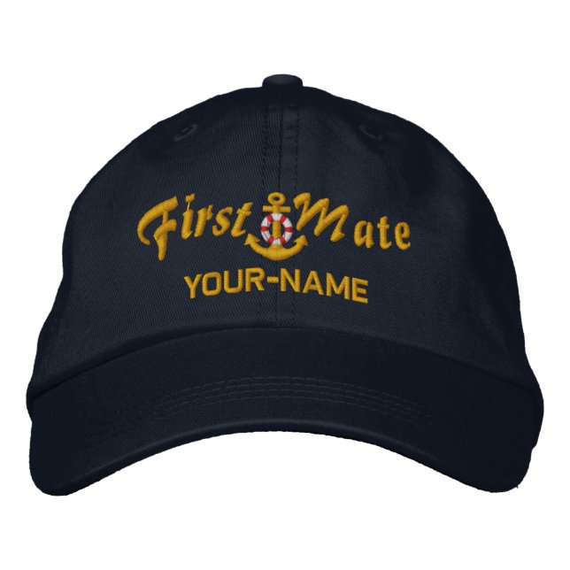 Personalisiert First Mate Lifesaver Anchor Golden Bestickte Baseballkappe (Vorderseite)
