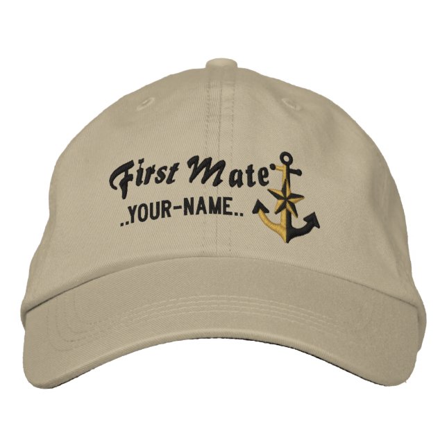 Personalisiert First Mate Nautical Anchor Black Bestickte Baseballkappe (Vorderseite)