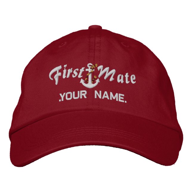 Personalisiert First Mate Rope Anchor White Bestickte Baseballkappe (Vorderseite)