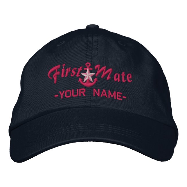 Personalisiert First Mate Star Anchor Fuchsia Bestickte Kappe (Vorderseite)