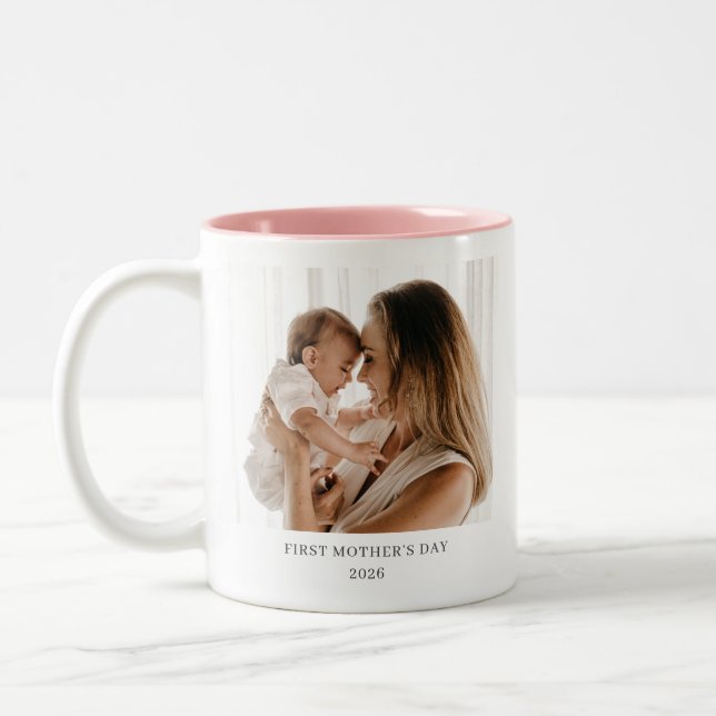 Personalisiert First Mother's Day Mama Baby Foto Zweifarbige Tasse (Links)