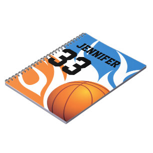 Personalisiert Flaming Basketball Blau und Orange Notizblock