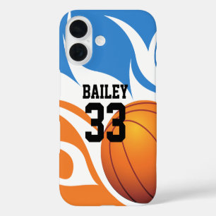 Personalisiert Flaming Basketball Blau und Orange title_seo2