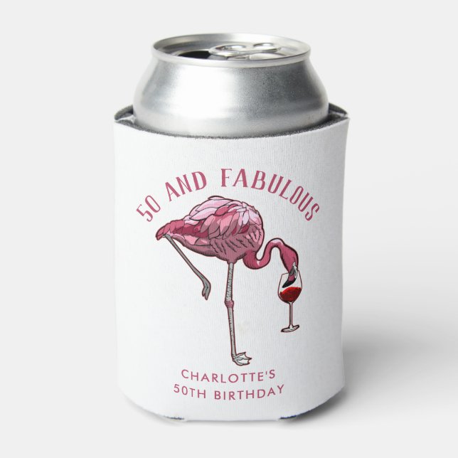 Personalisiert Flamingo 50. Geburtstag Novelty Swa Dosenkühler (Kanne Vorderseite)