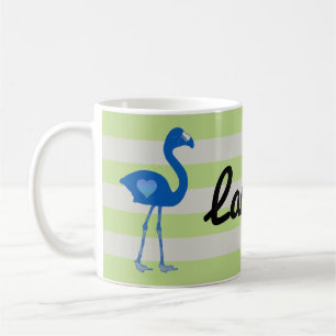Personalisiert Flamingo Hearts Tasse (Blue-Neon)