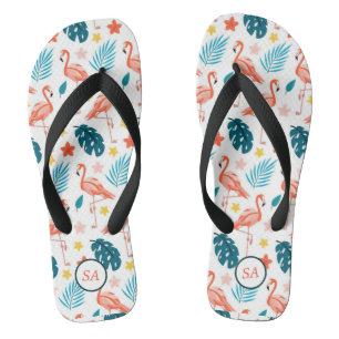 Personalisiert Flamingo Palm Tree Blue Red Beach Flip Flops