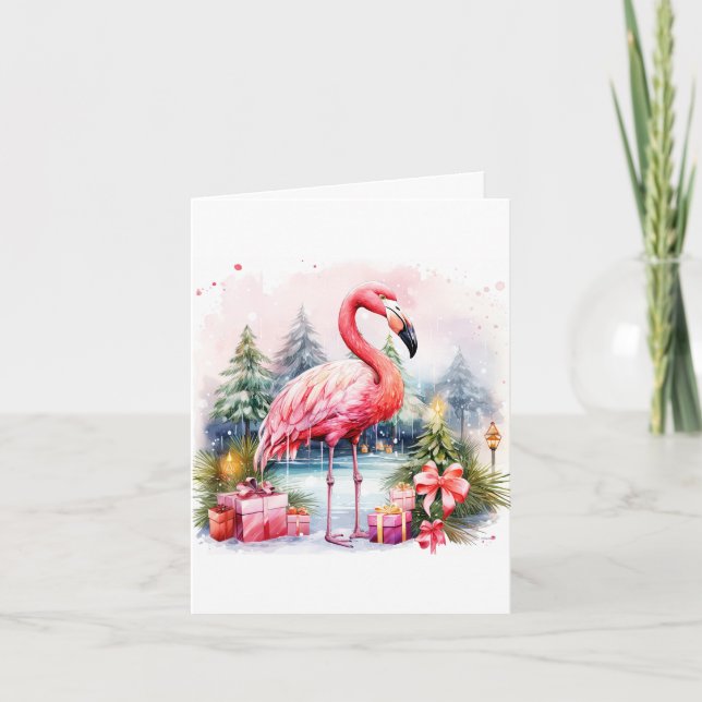 Personalisiert Flamingo Weihnachtsgrüßkarte Feiertagskarte (Vorderseite)