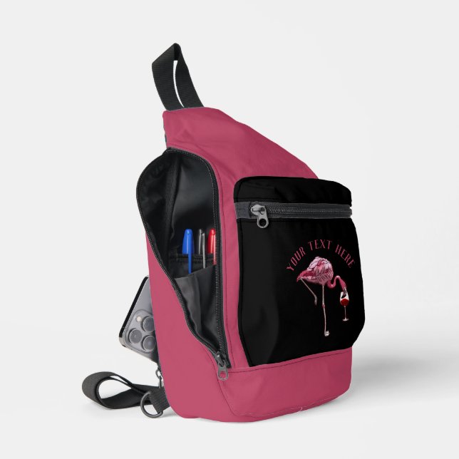 Personalisiert Flamingo Wine Drinker Novelty Crossbody Bag (Offen)