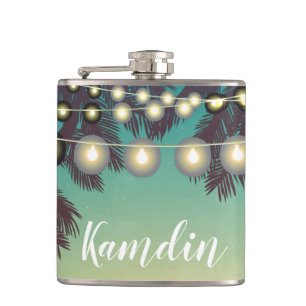Personalisiert Flask Beach Sunset Palm Tree String Flachmann