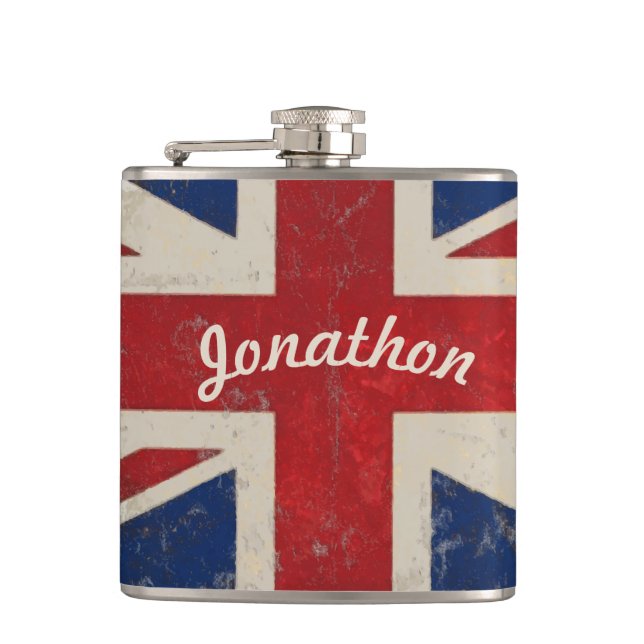 Personalisiert Flask UK Vintag Flag Flachmann (Vorderseite)